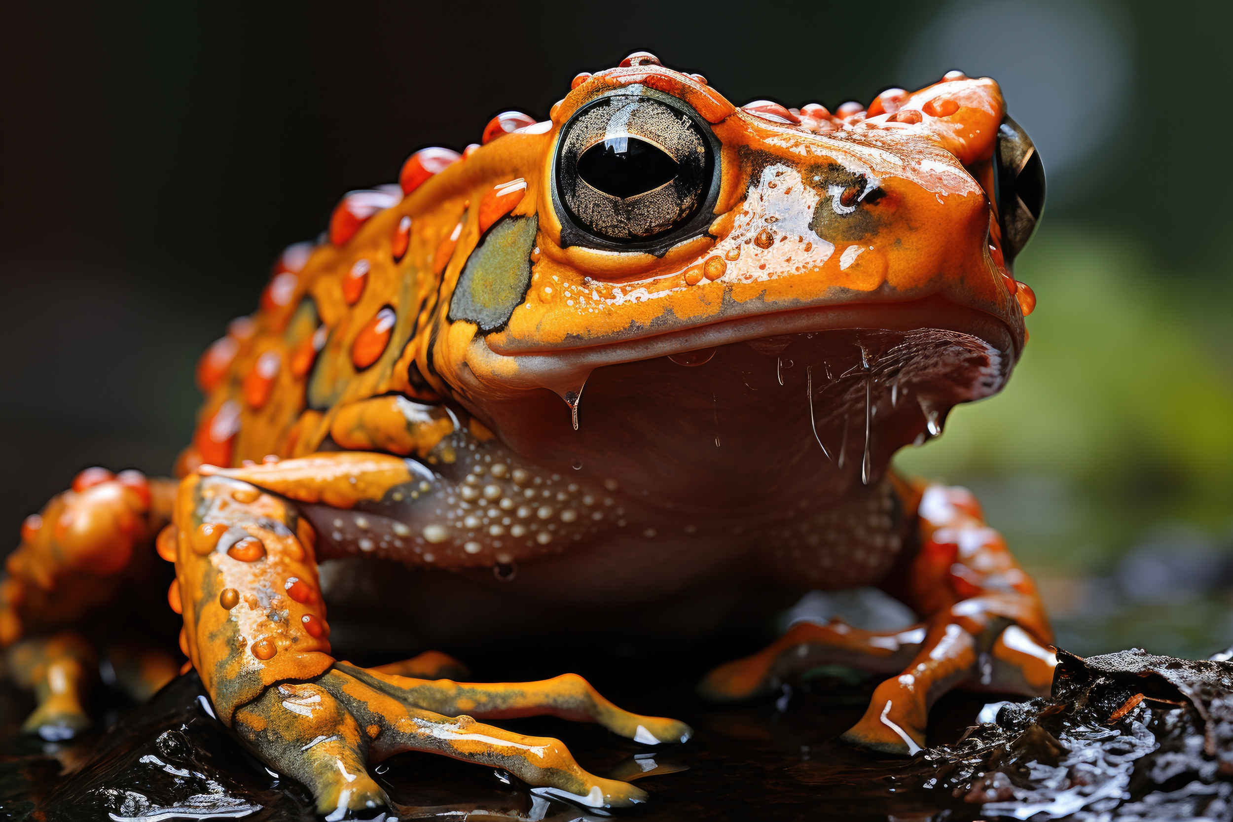 Crapaud doré Incilius periglenes en vue rapprochée posé sur une feuille de la jungle équatoriale d'altitude forêt tropicale humide de nuages du Costa Rica